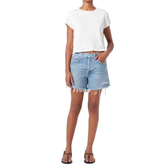 Agolde Pants - AGOLDE Blue Swapmeet Parker Long Distressed Denim Shorts